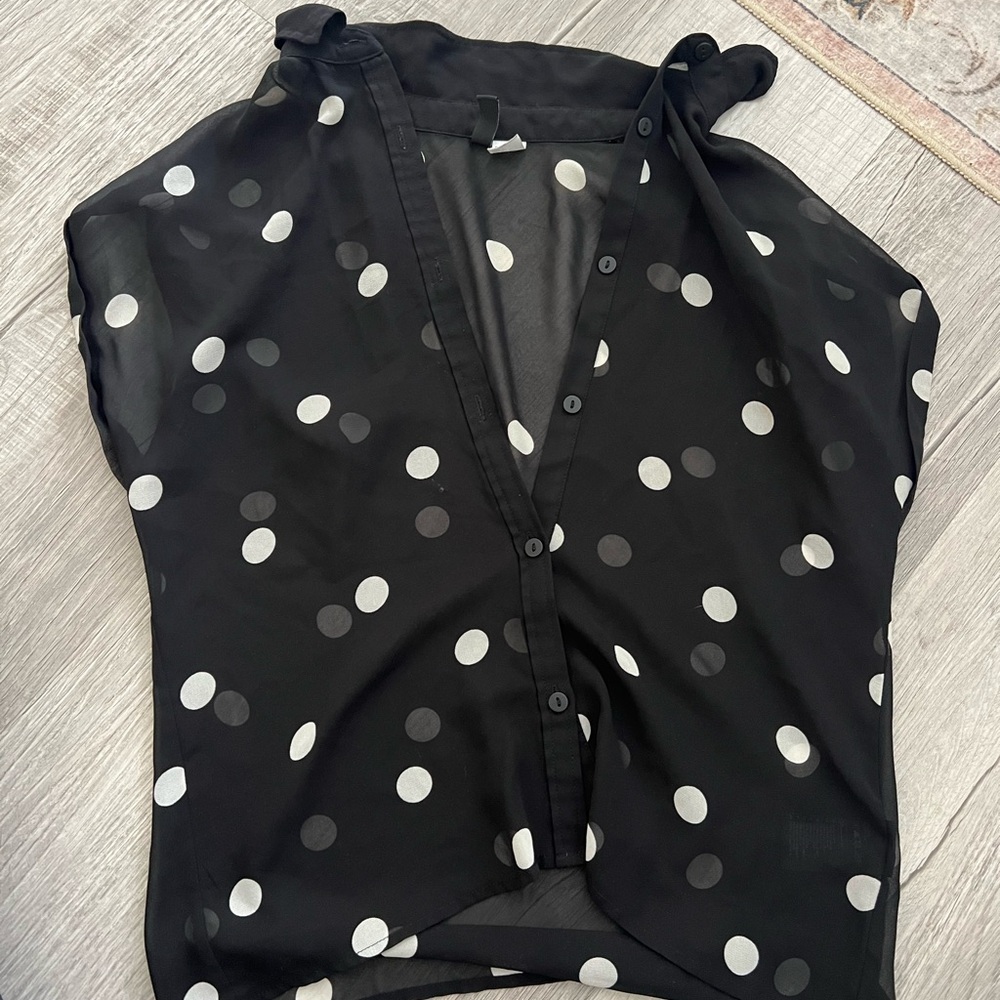 Sheer Black and White Polka Dot Women's Button Up Top